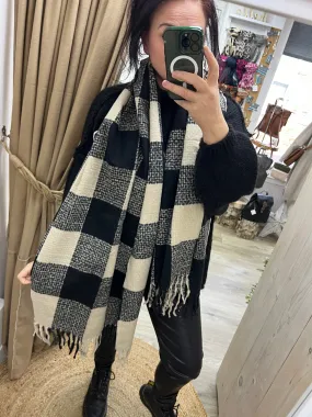 Chunky Checked Scarf - Black/Cream