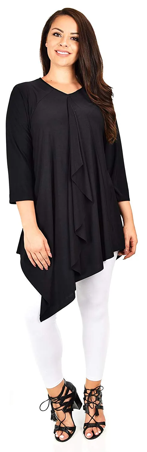 Dare2bStylish Women Plus Size Ruffled Frill Collar Asymmetrical Tunic Top Blouse Shirt