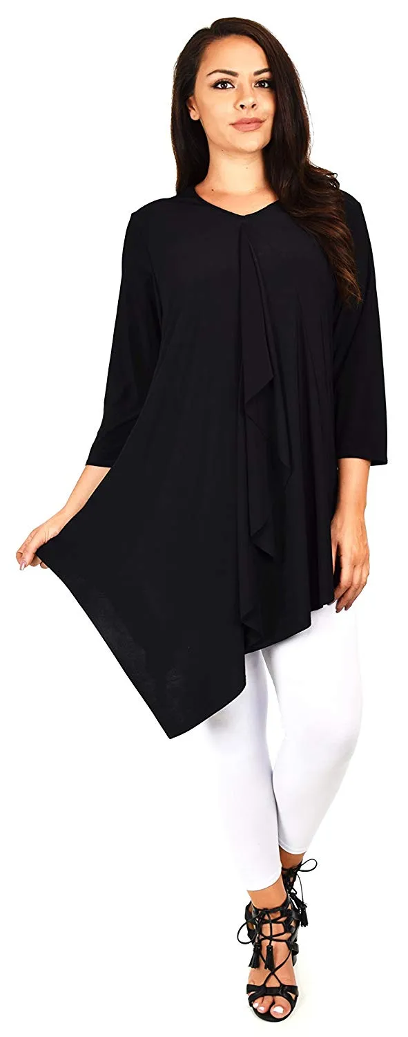 Dare2bStylish Women Plus Size Ruffled Frill Collar Asymmetrical Tunic Top Blouse Shirt