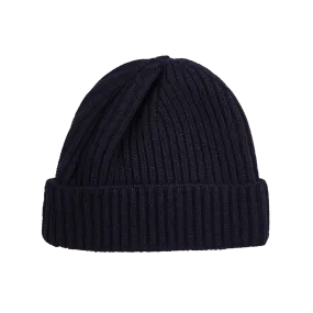 Dark Navy Geelong Lambswool Ribbed Beanie
