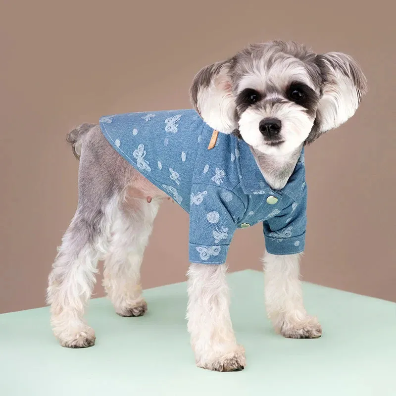 Denim Delight: Winter Pet Denim Shirt - Stylish Jacket for Small to Medium Dogs and Cats, Perfect for French Bulldogs, Chihuahuas, and Poodles