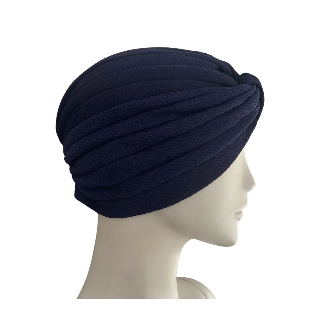 Diamond Knot Fabric Turban Hat Navy ONE SIZE
