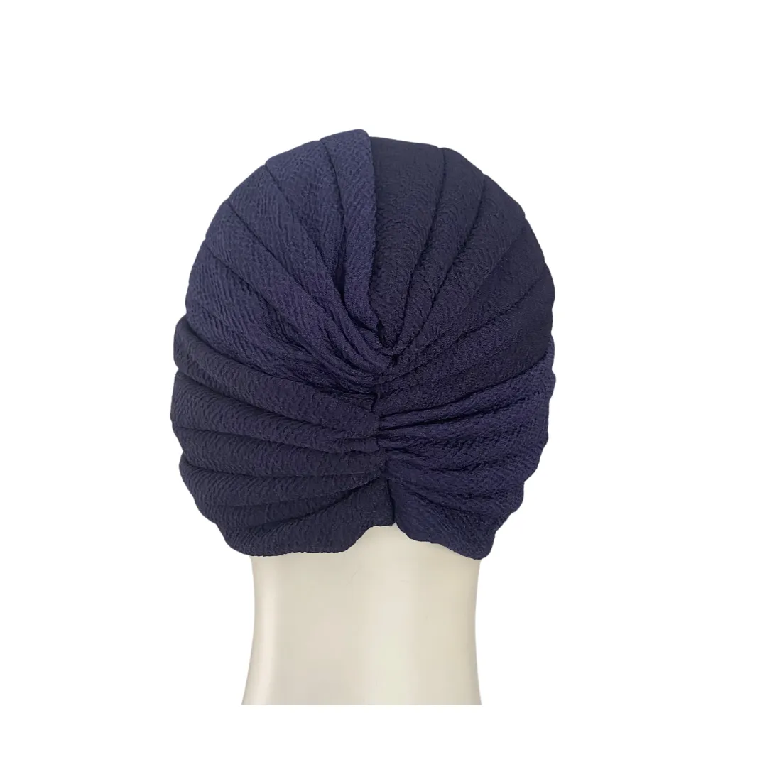Diamond Knot Fabric Turban Hat Navy ONE SIZE