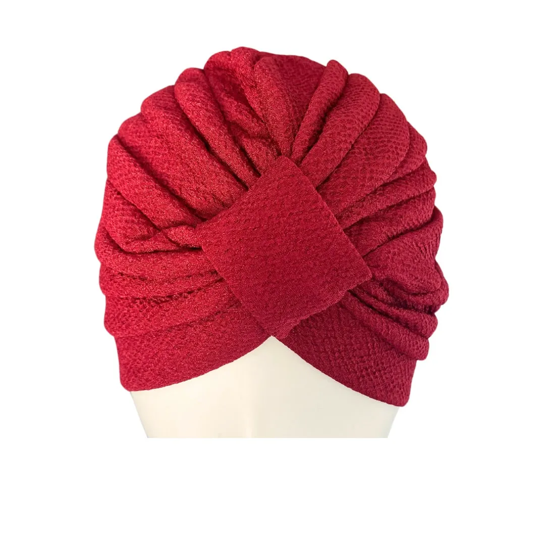 Diamond Knot Fabric Turban Hat Red ONE SIZE