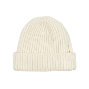 Ecru Geelong Lambswool Ribbed Beanie