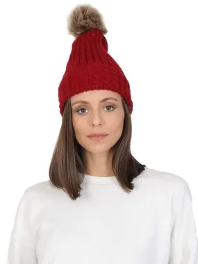 FabSeasons Acrylic Maroon Woolen Winter skull cap with Pom Pom for Girls & Women