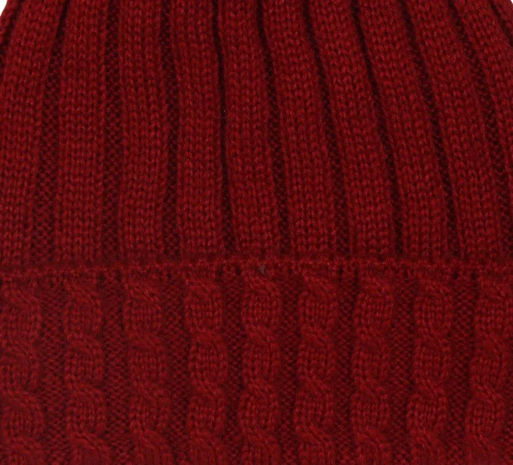 FabSeasons Acrylic Maroon Woolen Winter skull cap with Pom Pom for Girls & Women