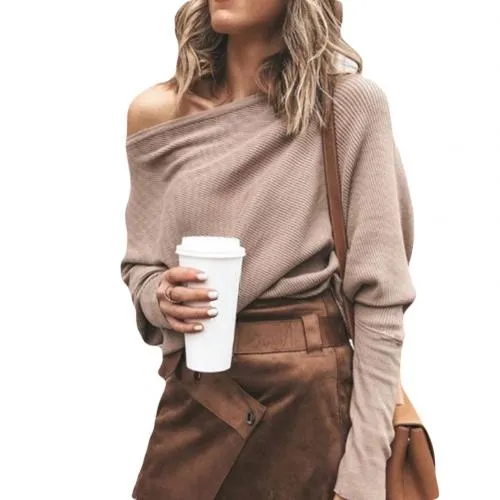 Fiona Sweater | Trendiger weicher schulterfreier Pullover