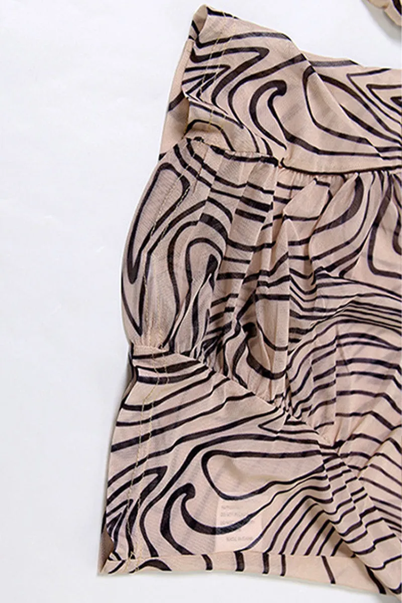 Geometric Print Turtleneck Long Sleeve Flare Pants Set
