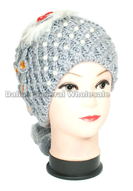 Girls Winter Fashion Pearl Studded Beanie Hats Wholesale