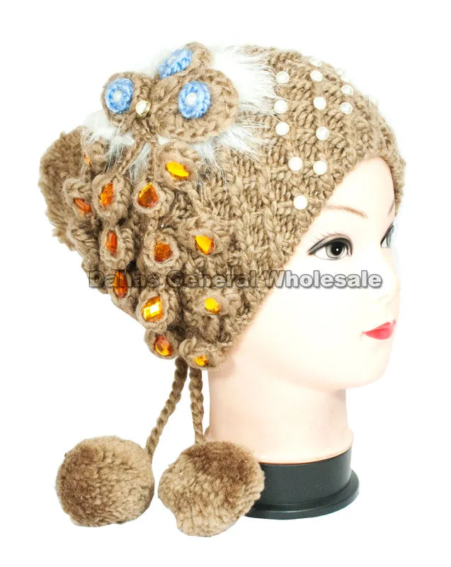 Girls Winter Fashion Pearl Studded Beanie Hats Wholesale