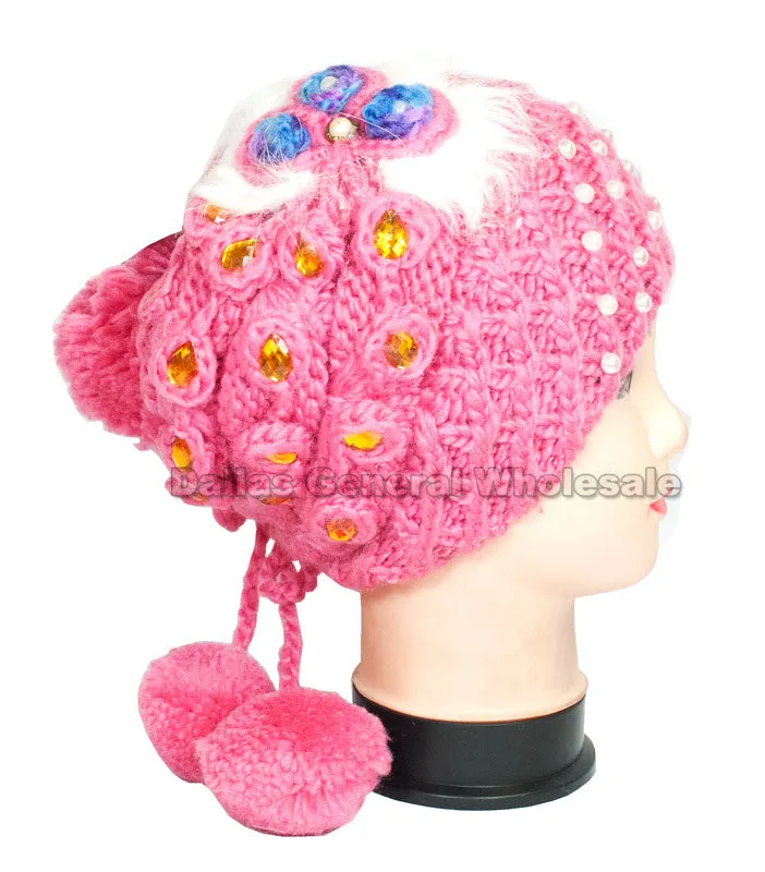 Girls Winter Fashion Pearl Studded Beanie Hats Wholesale
