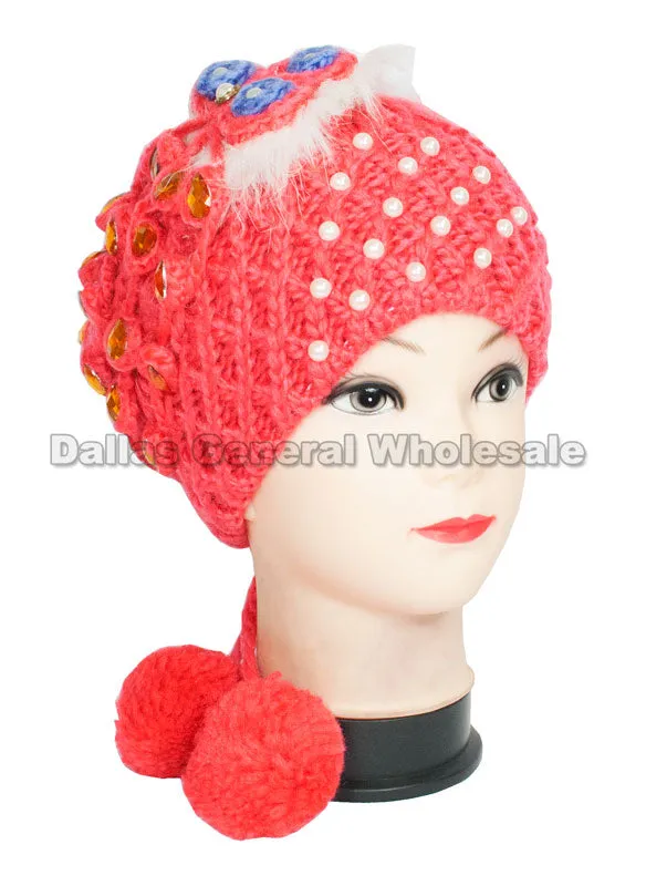 Girls Winter Fashion Pearl Studded Beanie Hats Wholesale