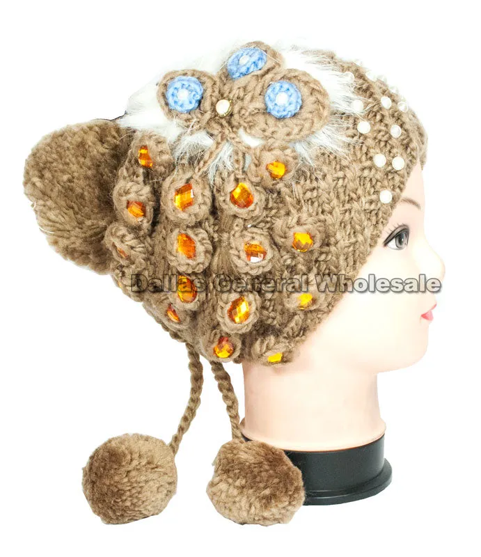 Girls Winter Fashion Pearl Studded Beanie Hats Wholesale