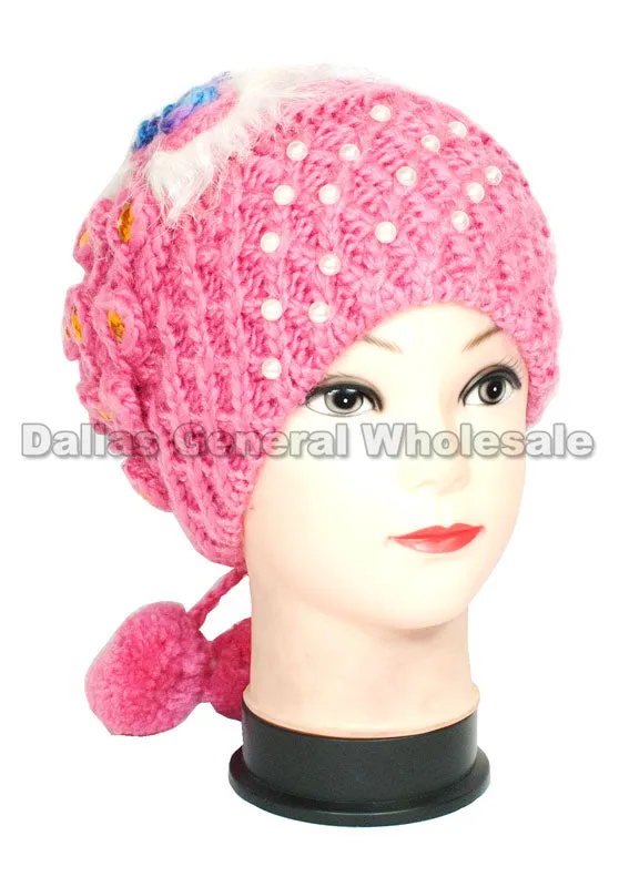 Girls Winter Fashion Pearl Studded Beanie Hats Wholesale