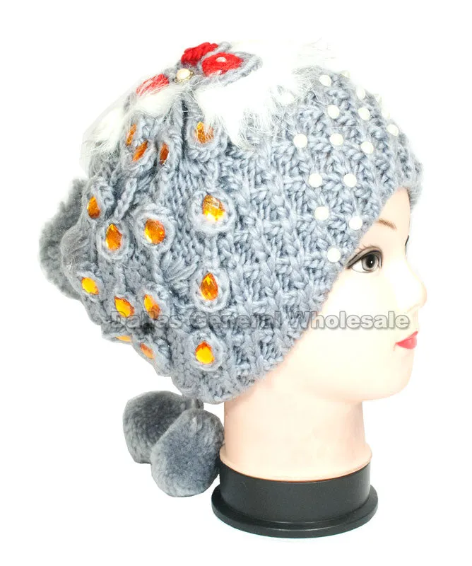 Girls Winter Fashion Pearl Studded Beanie Hats Wholesale