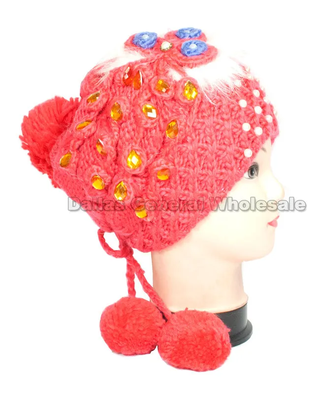Girls Winter Fashion Pearl Studded Beanie Hats Wholesale