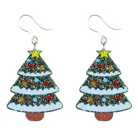 Glittery Decorated Christmas Tree Dangles Hypoallergenic Earrings for Sensitive Ears Made with Plastic Posts