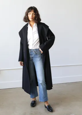 Goff Hooded Wrap Coat in Black Virgin Wool