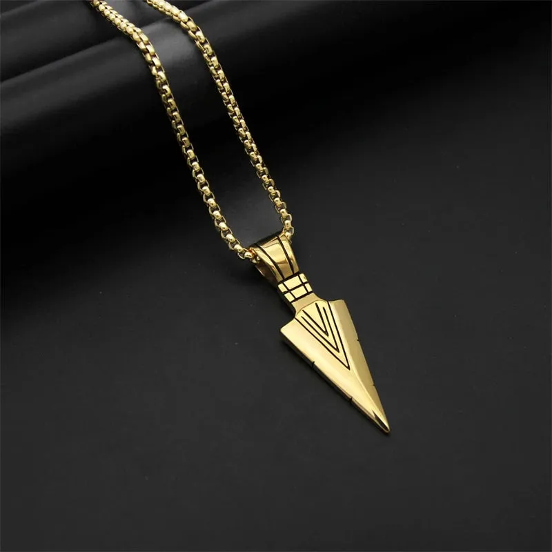 Hip Hop Fashion Rock Necklace Personalized Triangle Spearhead Men's Necklace Stainless Steel Metal Arrow Pendant Jewelry Chain