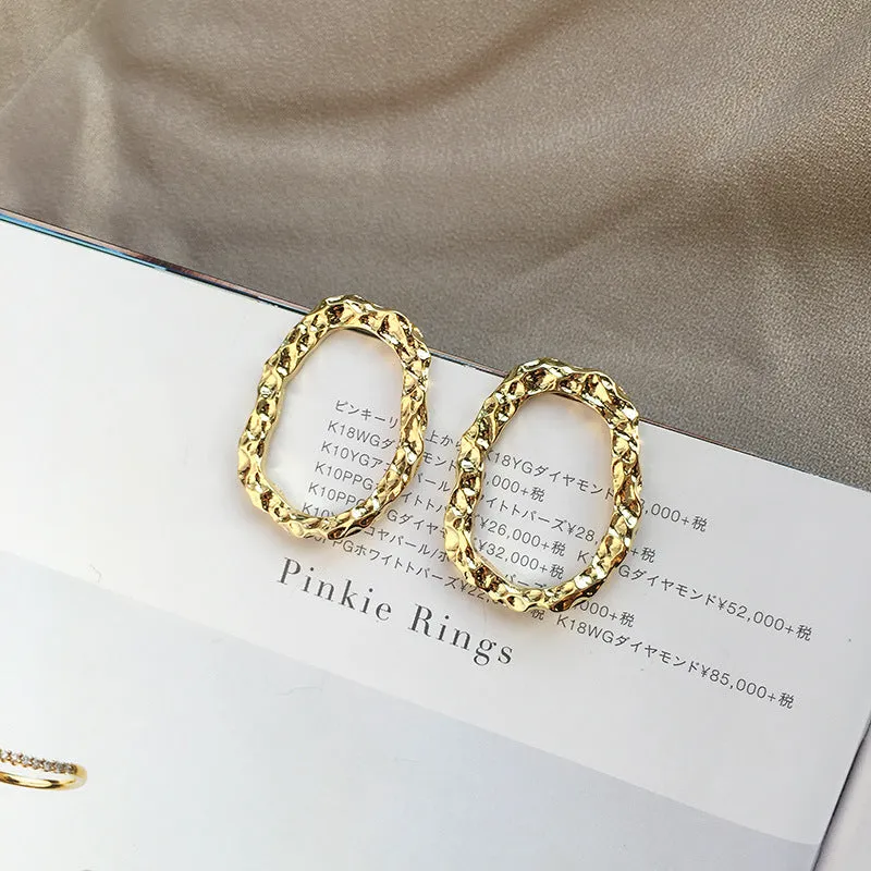 Irregular Patterned Metal Earrings with Korean Influence