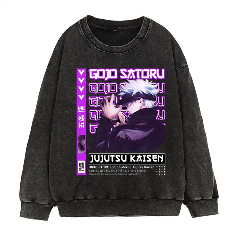 [JUJUTSU KAISEN] Winter Acid Wash Graphic Pullover Sweater
