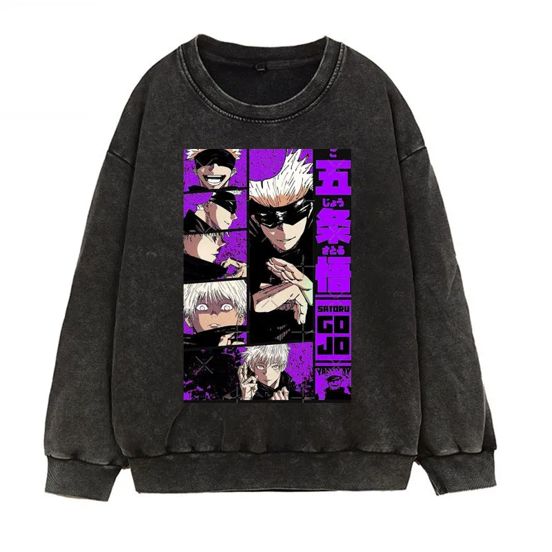 [JUJUTSU KAISEN] Winter Acid Wash Graphic Pullover Sweater