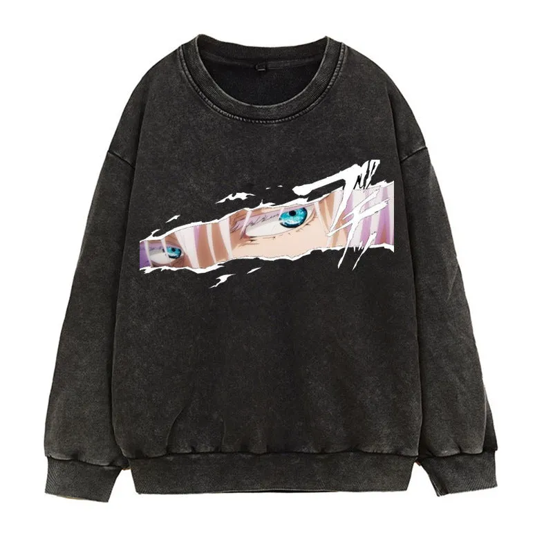 [JUJUTSU KAISEN] Winter Acid Wash Graphic Pullover Sweater