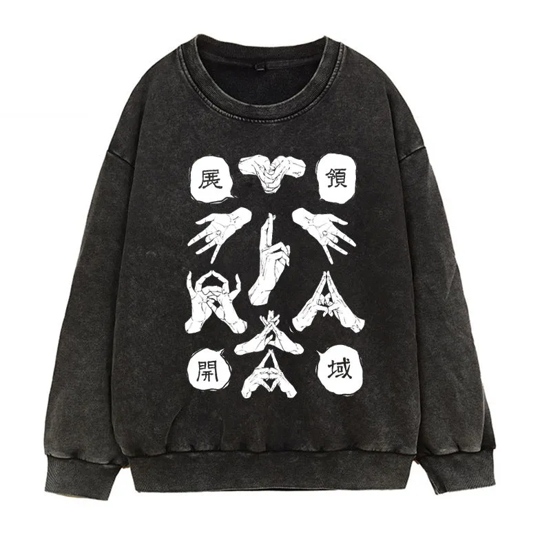 [JUJUTSU KAISEN] Winter Acid Wash Graphic Pullover Sweater