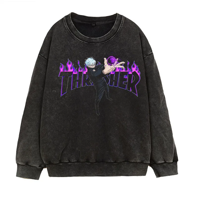 [JUJUTSU KAISEN] Winter Acid Wash Graphic Pullover Sweater