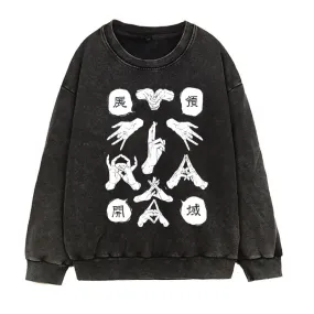 [JUJUTSU KAISEN] Winter Acid Wash Graphic Pullover Sweater