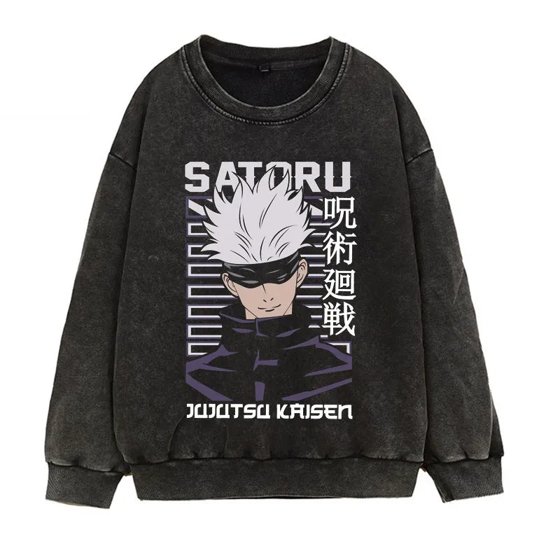 [JUJUTSU KAISEN] Winter Acid Wash Graphic Pullover Sweater
