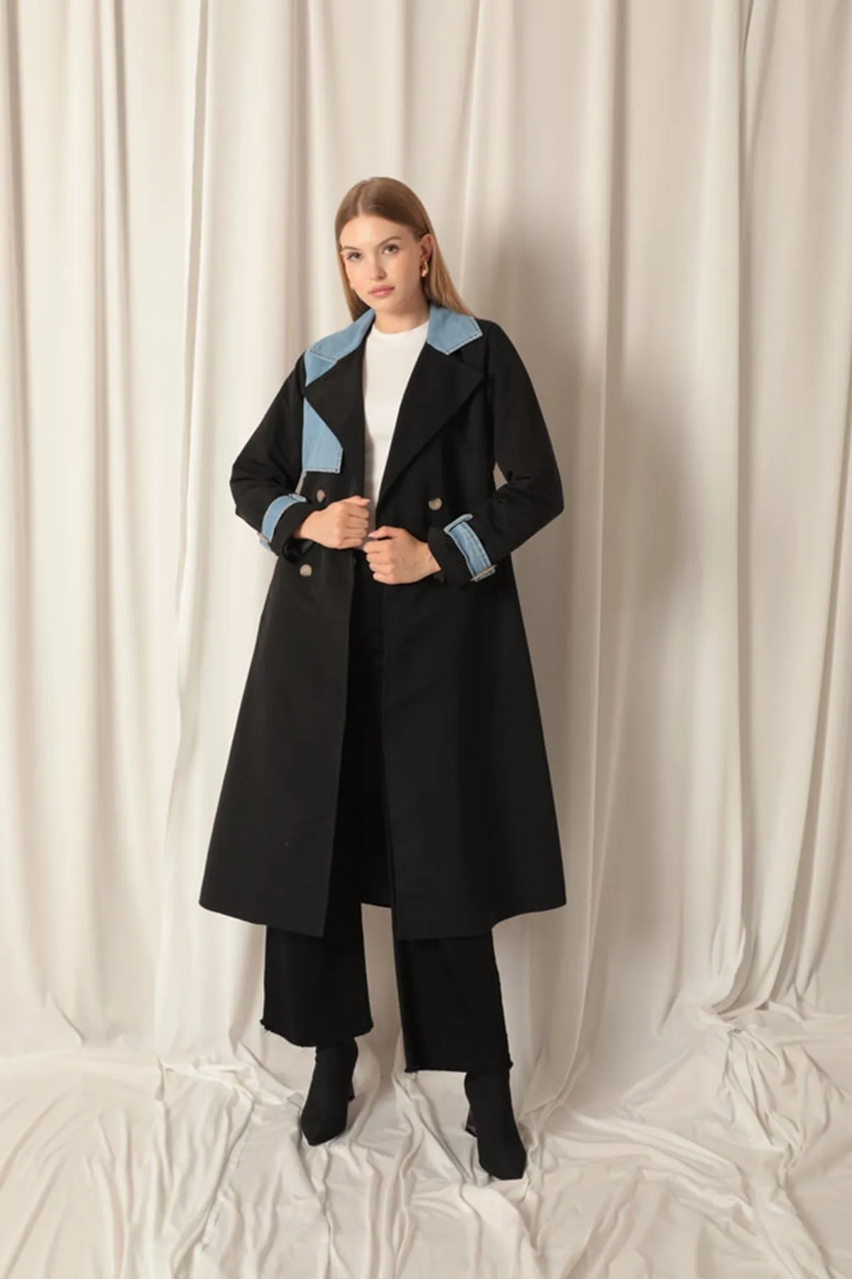 KKT Torino Fabric Women's Black Trench Coat - New Brunswick