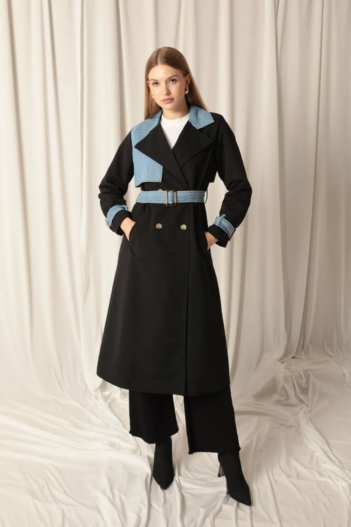 KKT Torino Fabric Women's Black Trench Coat - New Brunswick