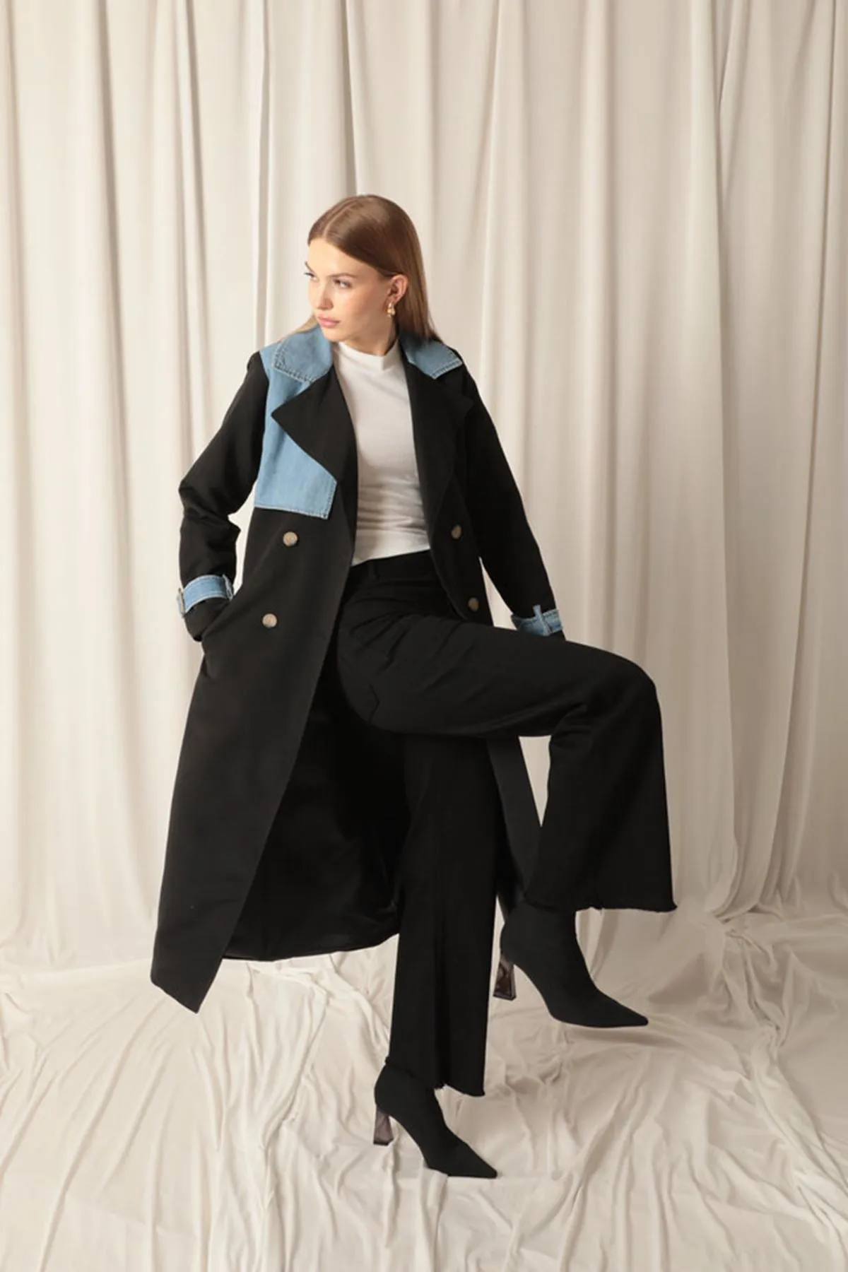 KKT Torino Fabric Women's Black Trench Coat - New Brunswick