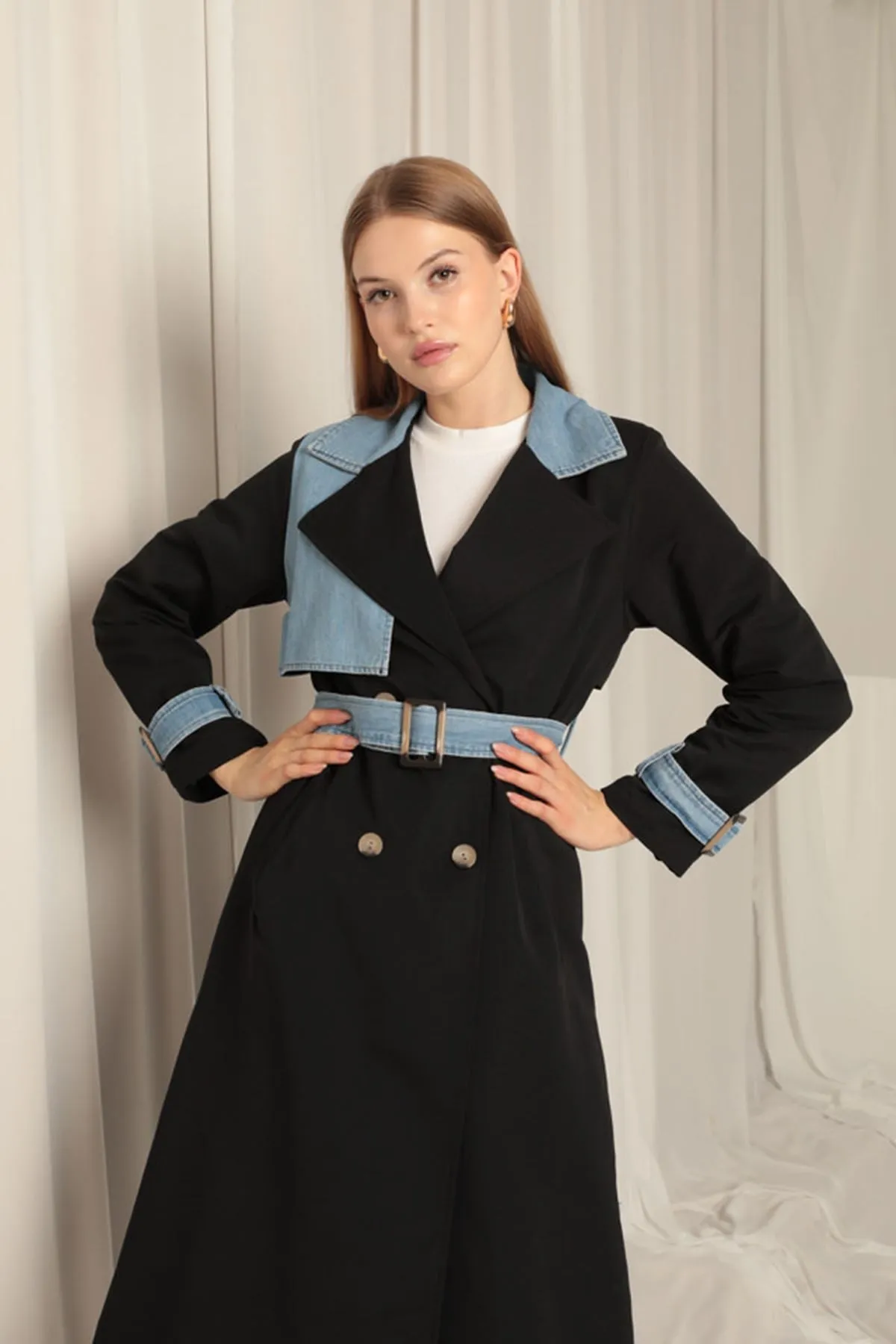 KKT Torino Fabric Women's Black Trench Coat - New Brunswick