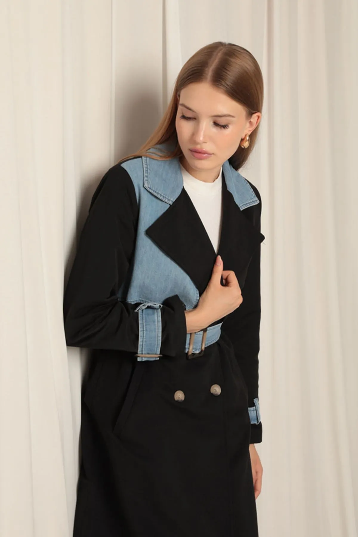 KKT Torino Fabric Women's Black Trench Coat - New Brunswick