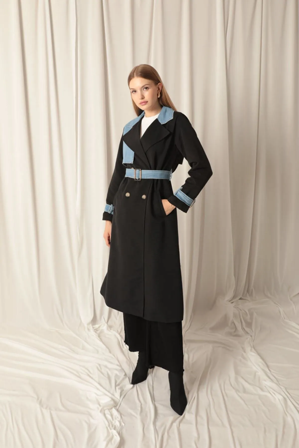 KKT Torino Fabric Women's Black Trench Coat - New Brunswick