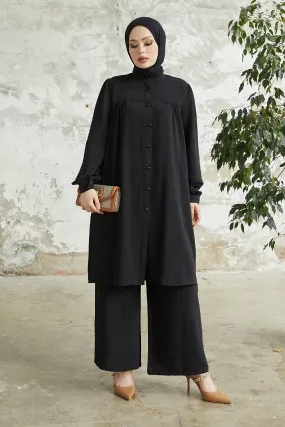 MDS Women Arfa Ayrobin Buttoned Casual Suit - Black - Mazarrón