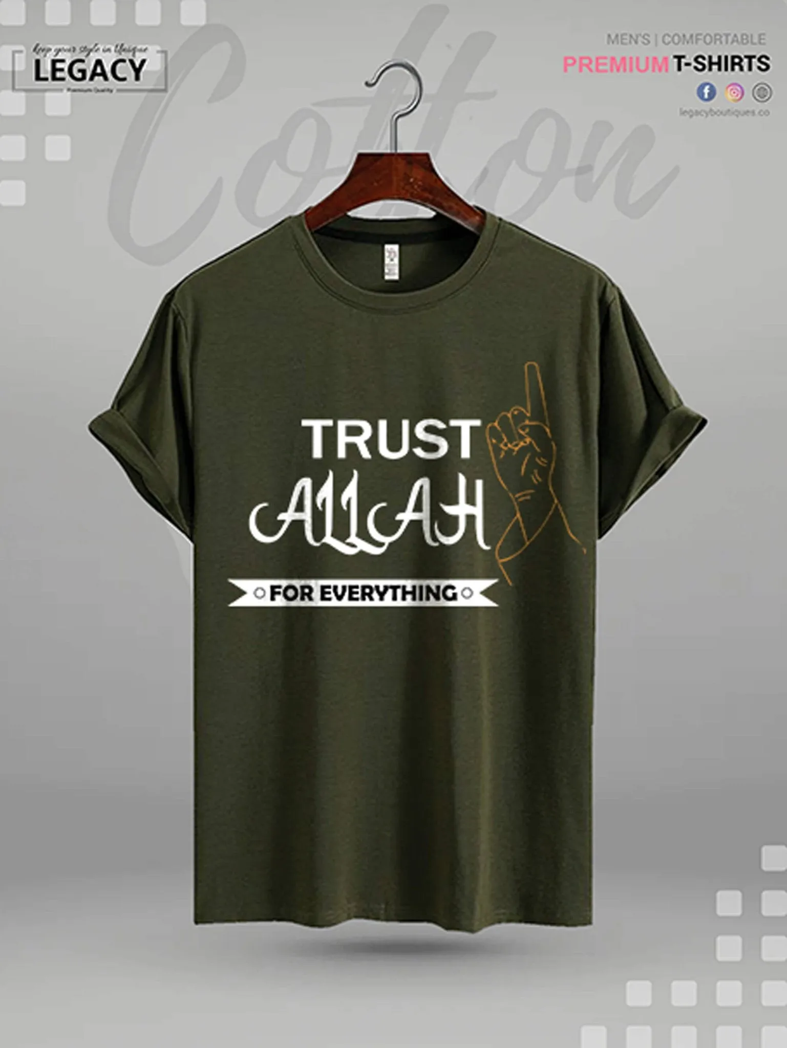 Men's Islamic High Quality T-shirt Trust Allah For Everything Printed