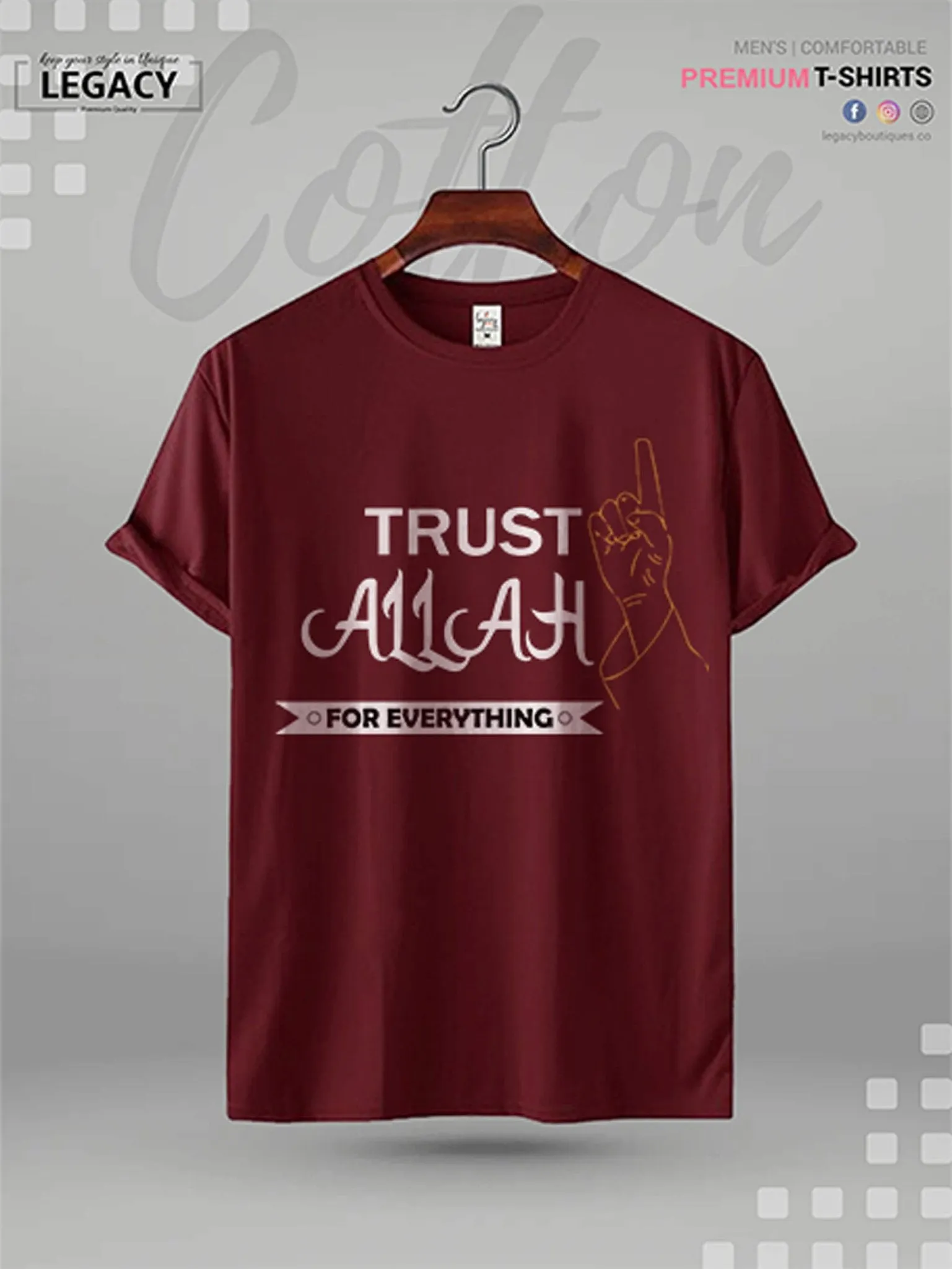 Men's Islamic High Quality T-shirt Trust Allah For Everything Printed