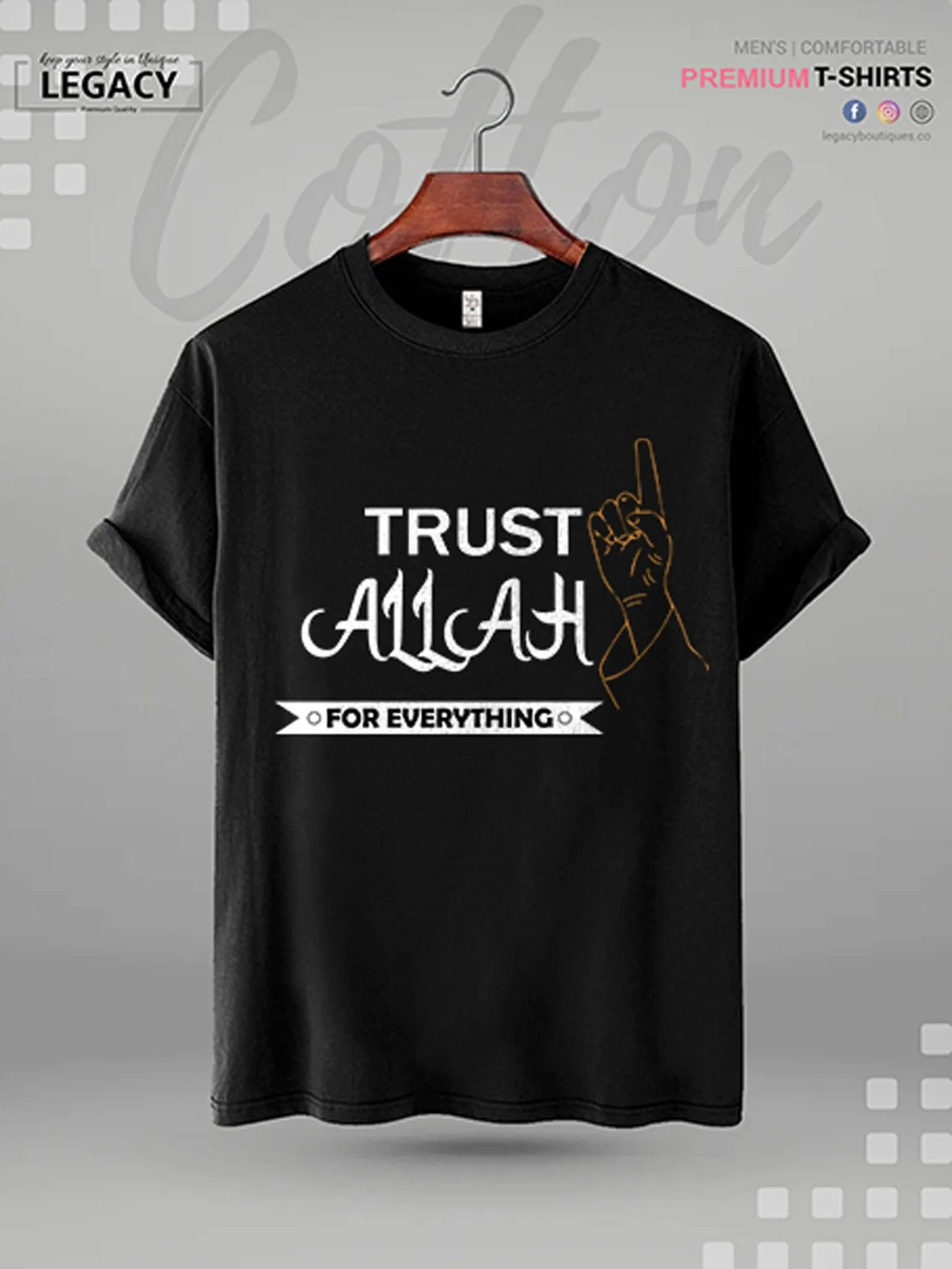 Men's Islamic High Quality T-shirt Trust Allah For Everything Printed