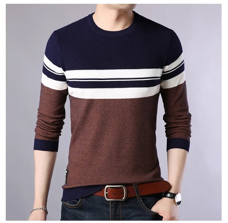 Men's O-neck Striped Knitwear Sweater