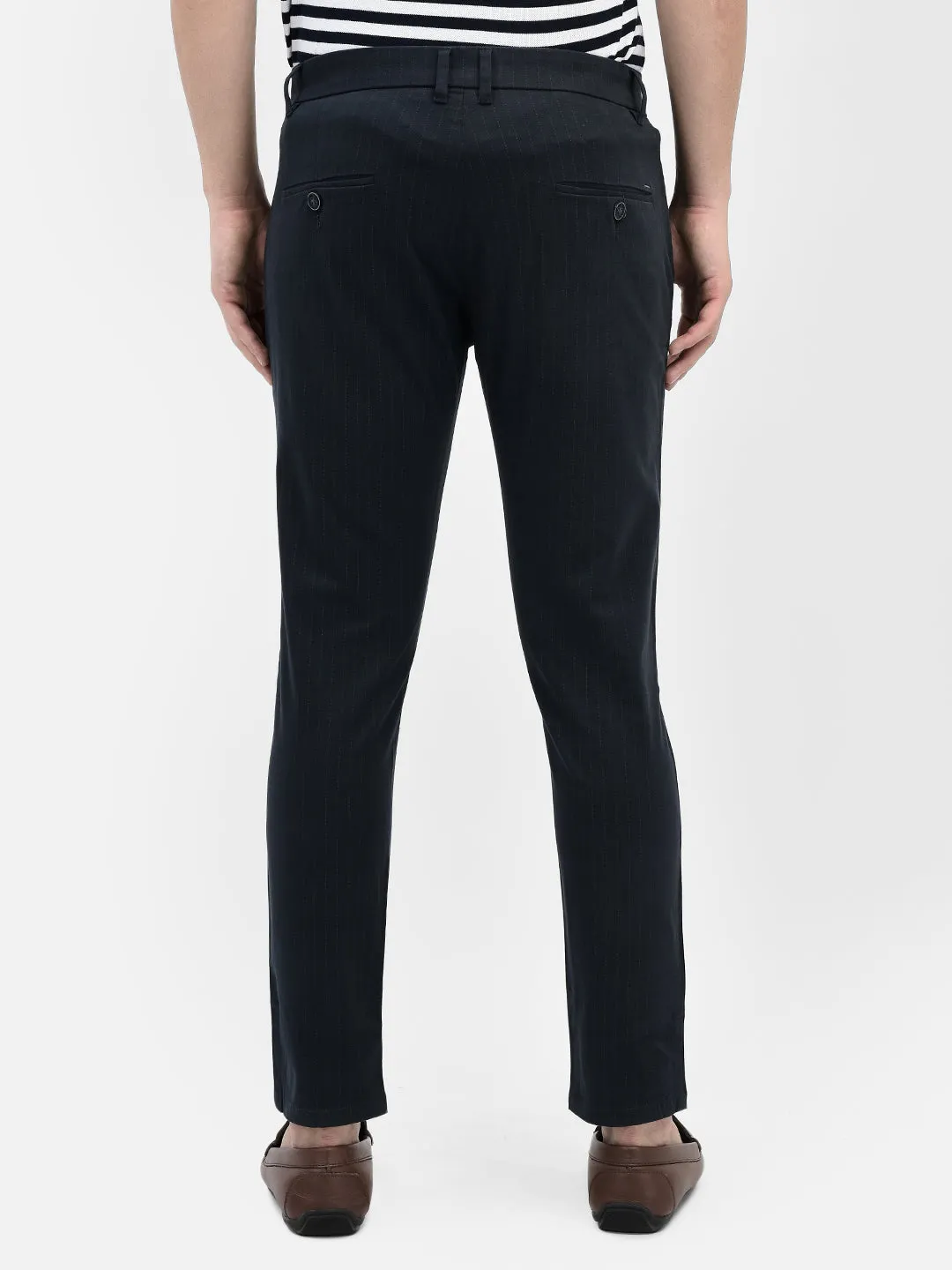 Navy Blue Striped Chinos Trousers