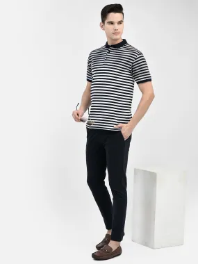 Navy Blue Striped Chinos Trousers