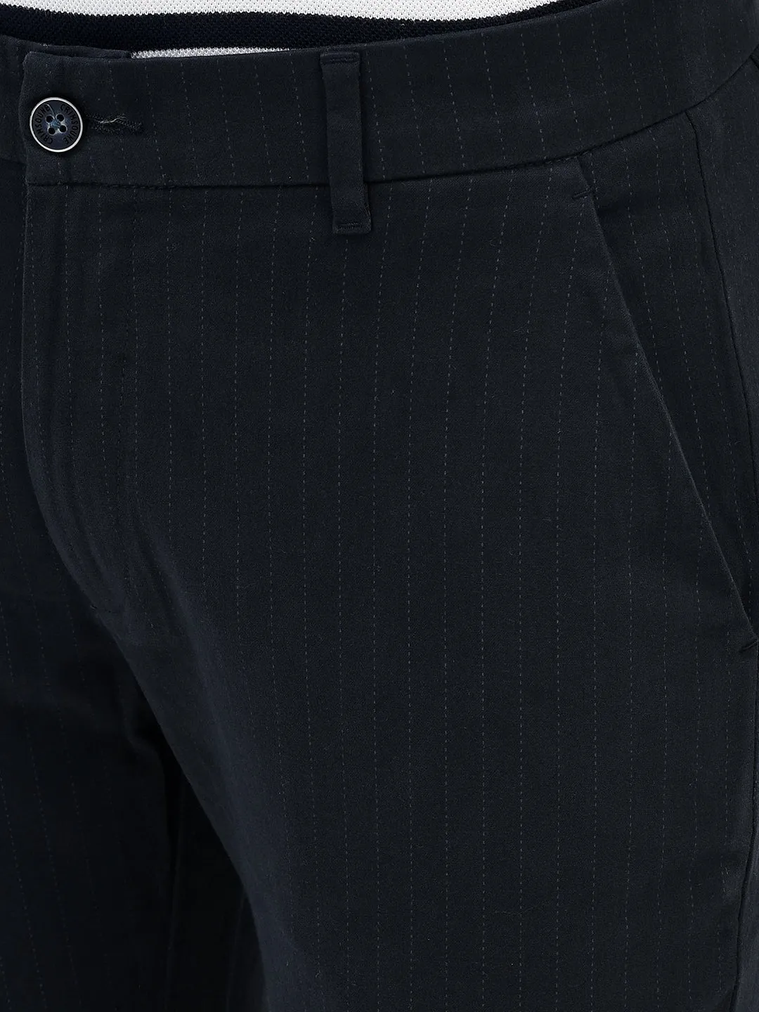 Navy Blue Striped Chinos Trousers