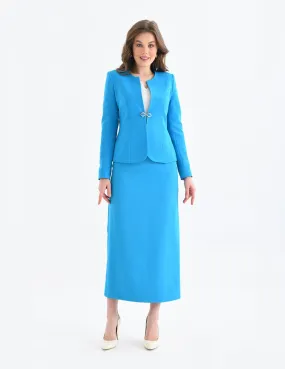 NDL Women Blue Pencil Skirt Women's Suit - Sun City