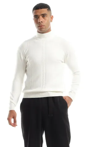 O158740 High Neck Soft Off-White Pullover With Braids Pattern