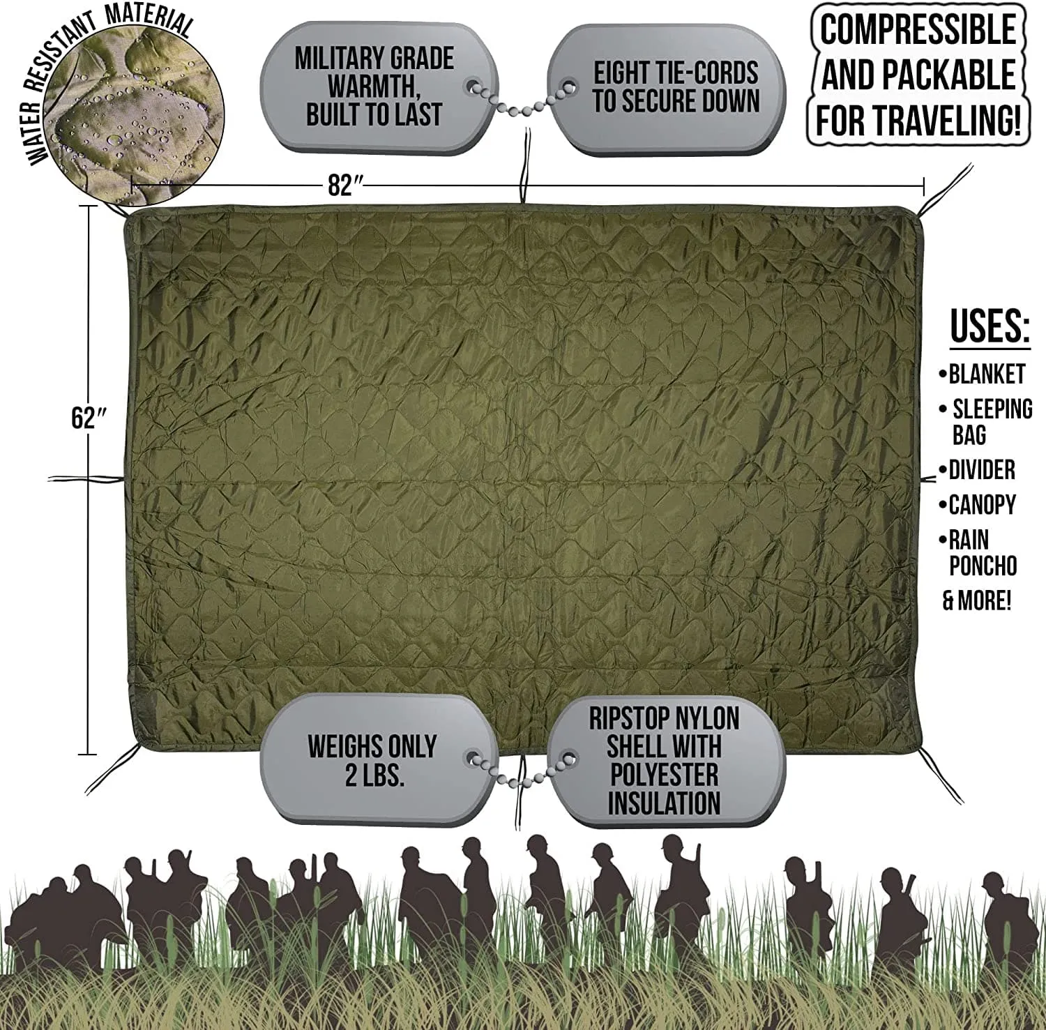 OD Green Military Type Poncho Liner/thermal blanket
