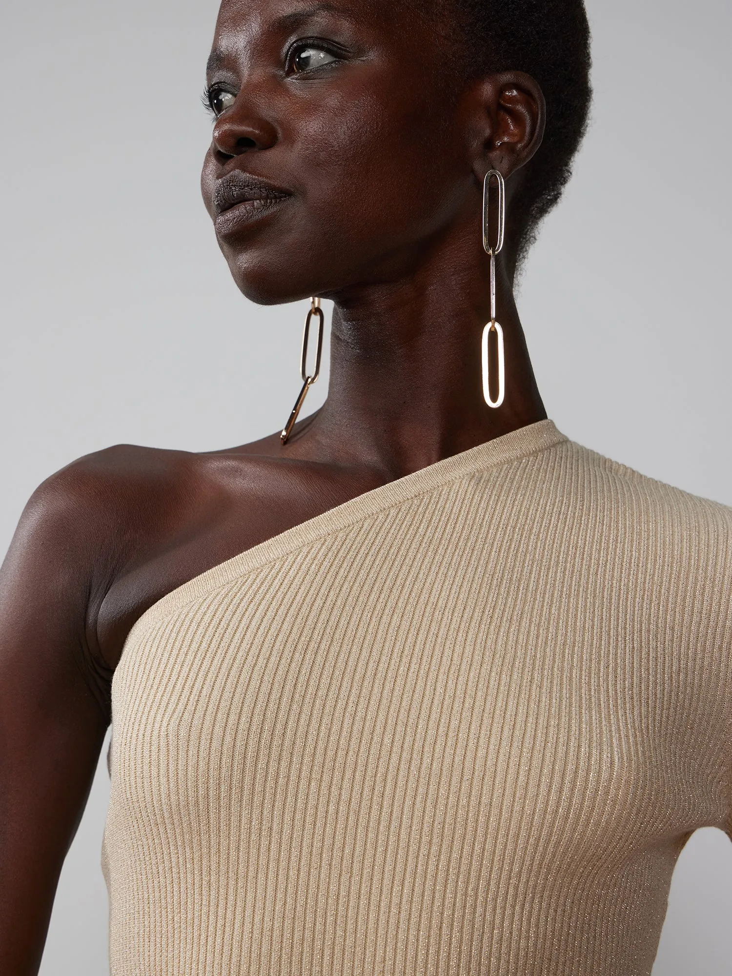 One-Shoulder Lurex Ribbed Sweater